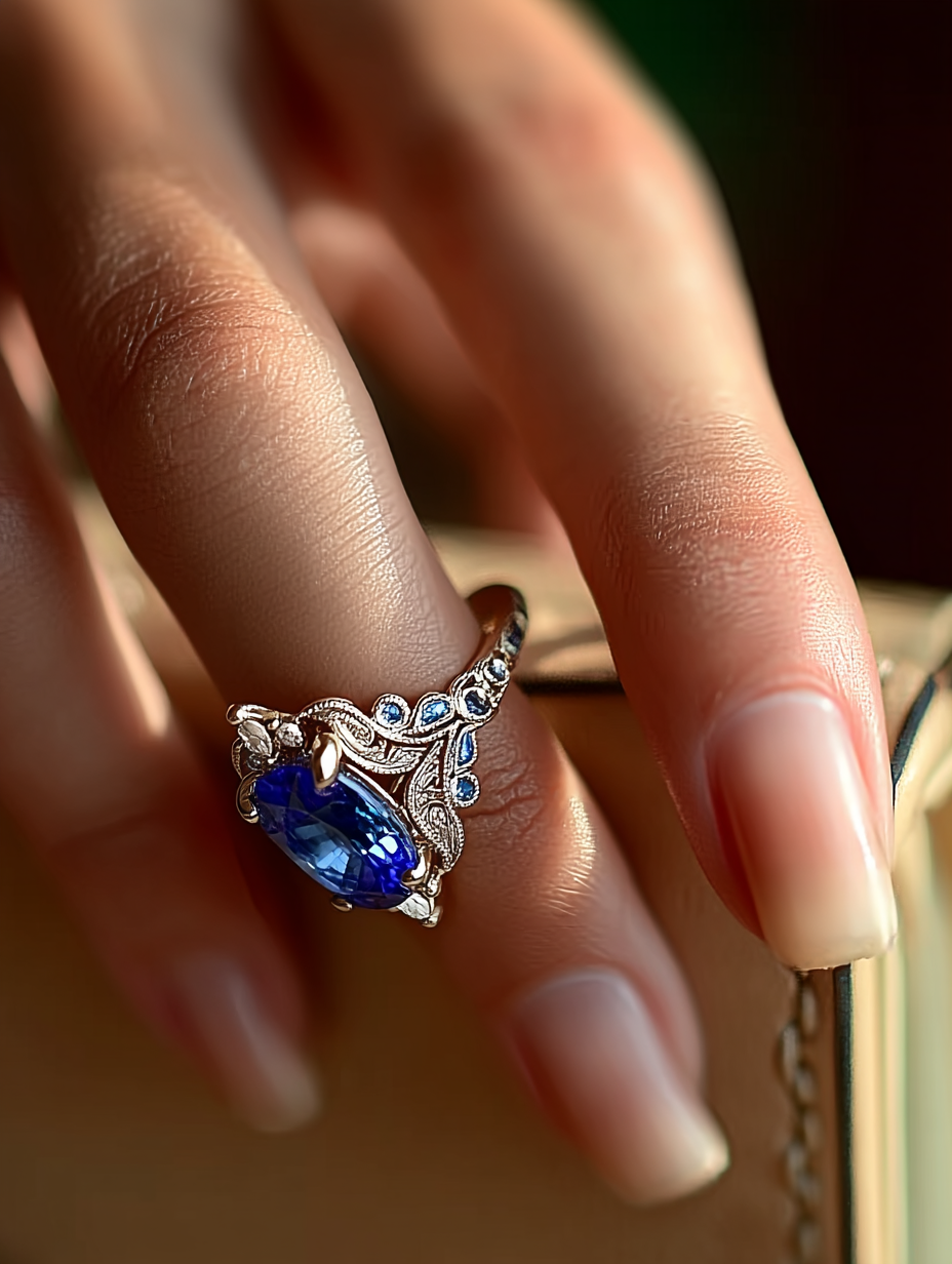 angle view of oval sapphire ring