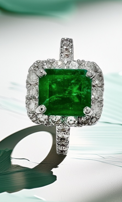 showing the vivid green color emerald cut emerald